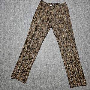 Linda Allard Ellen Tracy Black Gold Chevron Wide Leg Pants Size 8